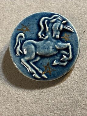 Vintage Glazed Pottery Unicorn Brooch Fantasy Fairycore